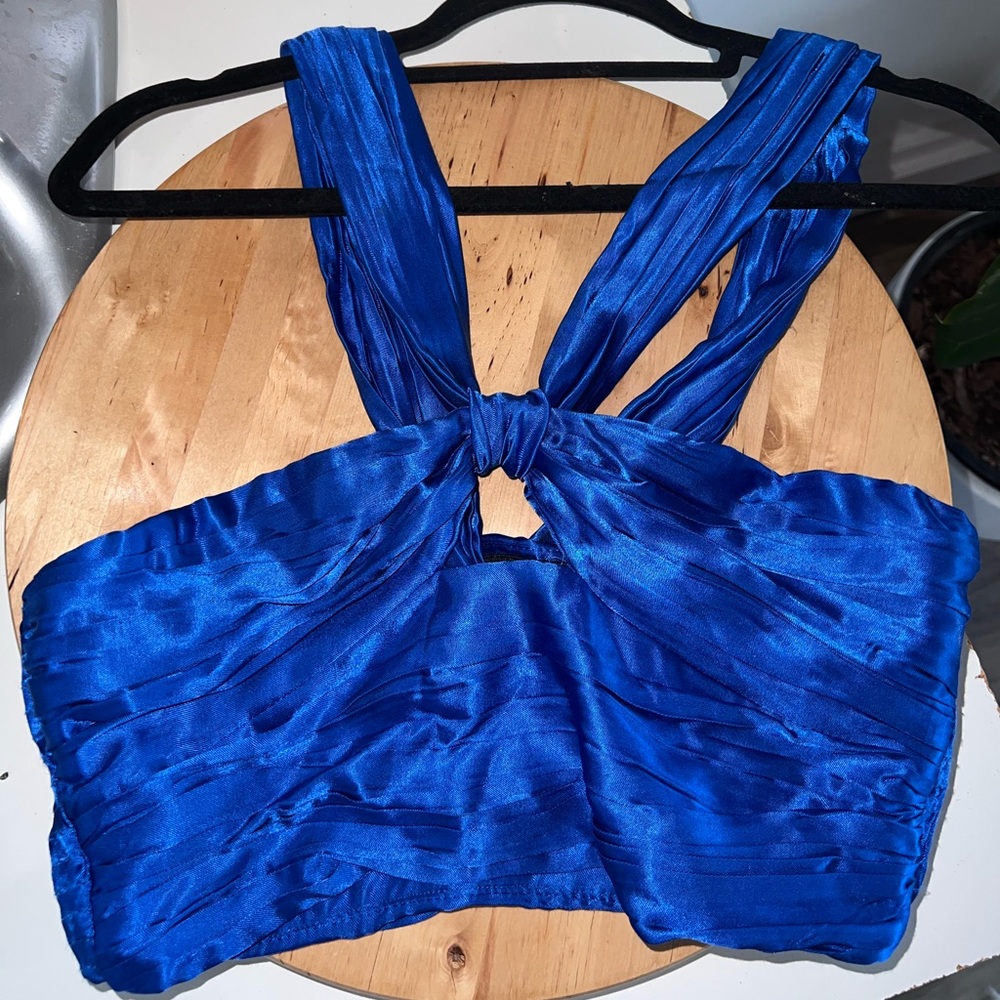 ZARA Royal Blue Satin Cropped blouse